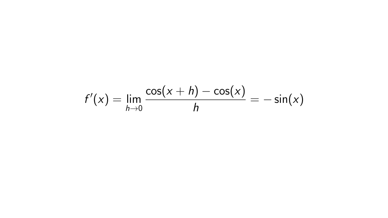 Derivative of cos(x) using First Principle of Derivatives - [FULL PROOF]