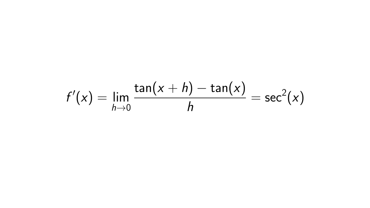 Read more about the article Derivative of tan(x) using First Principle of Derivatives